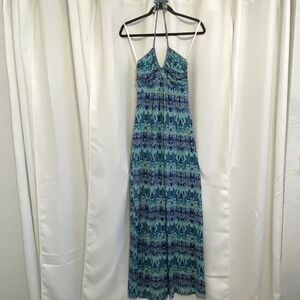 NWT Women's Maxi Dress Backless Braid Halter Small Blue Sundress Stretch Summer